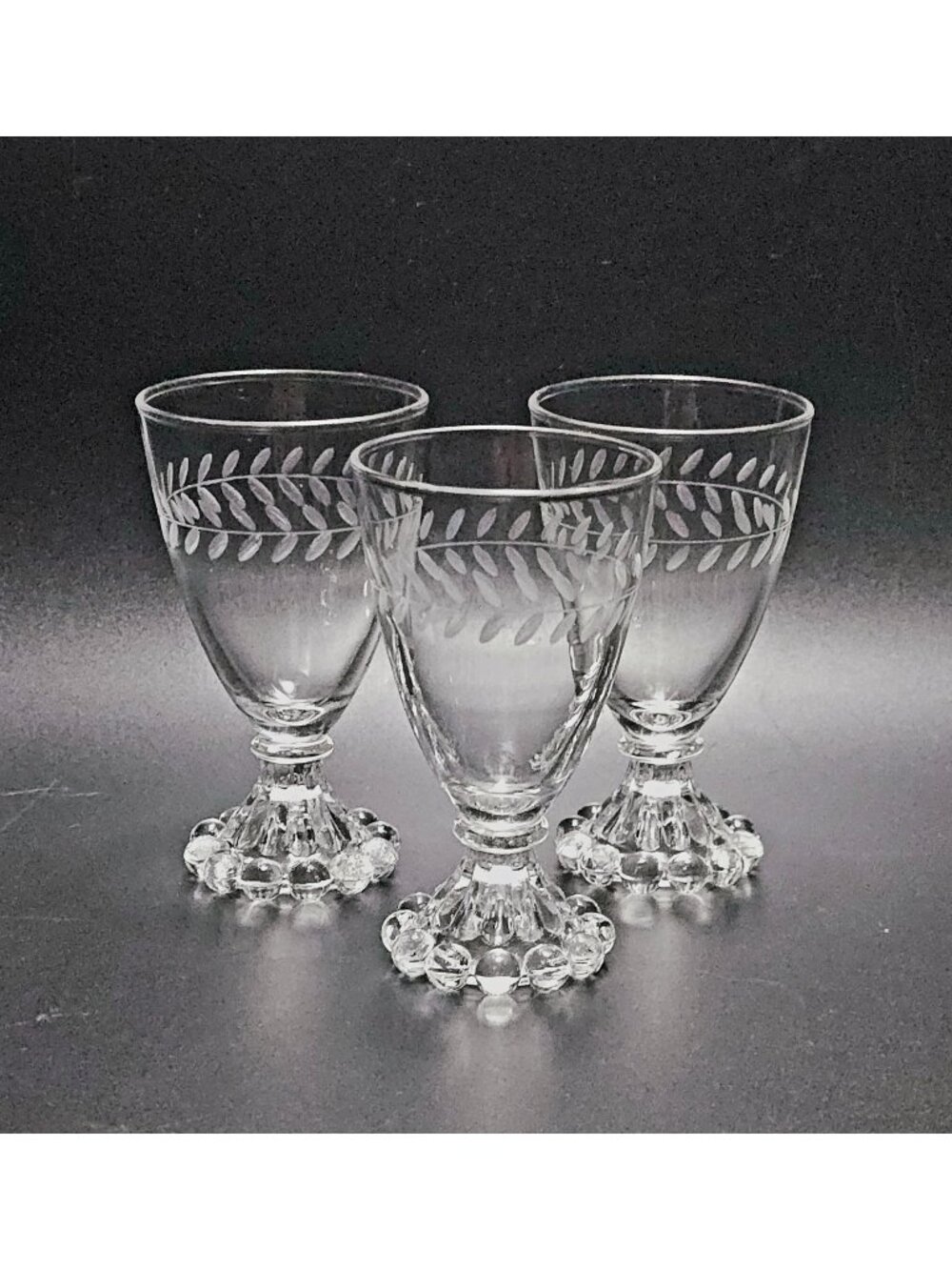 3 Anchor Hocking Berwick Boopie Juice Glasses 4.5" etched laurel made in USA 196